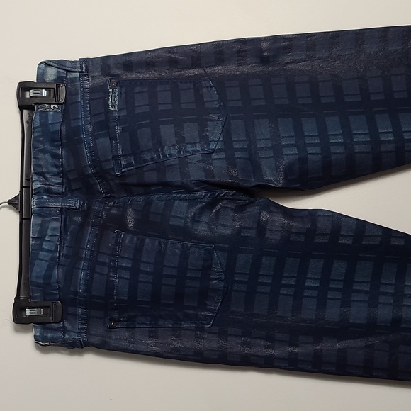 7 FOR ALL MANKIND The Skinny Wax Coated Blue Jeans With Plaid Pattern Size 29 - Picture 15 of 16